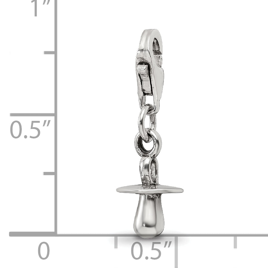 Sterling Silver 925 Dangle Baby Pacifier Bead with Antiqued Finish