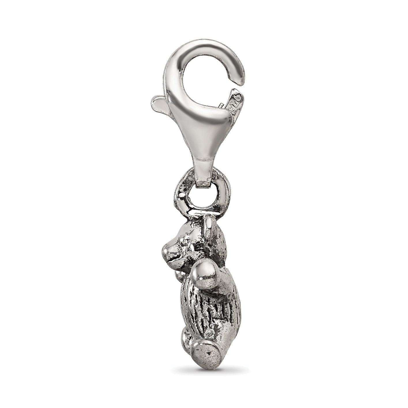 Sterling Silver 925 Teddy Bear Dangle Bead with Antiqued Finish Secondary image