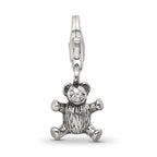 Sterling Silver 925 Teddy Bear Dangle Bead with Antiqued Finish