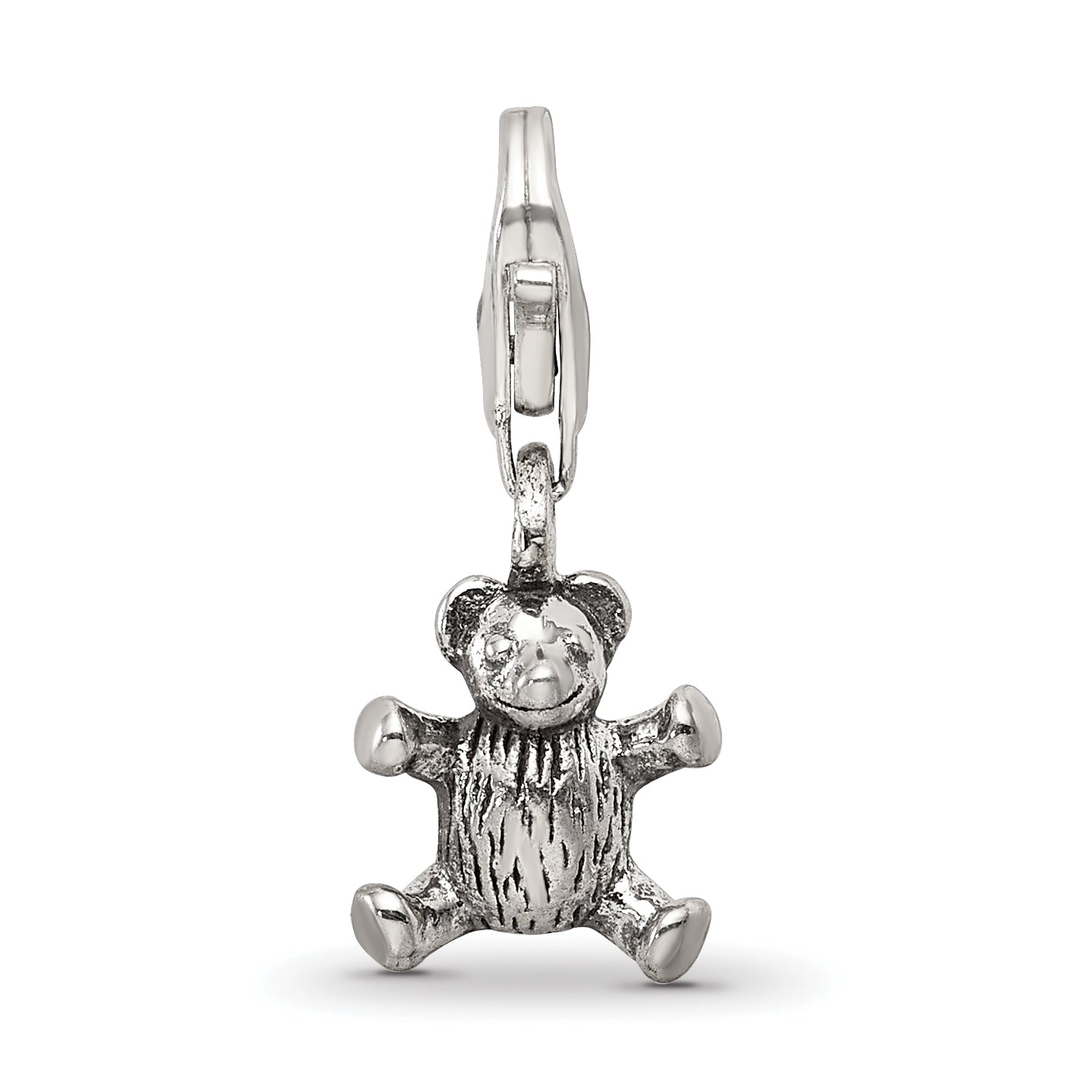 Sterling Silver 925 Teddy Bear Dangle Bead with Antiqued Finish