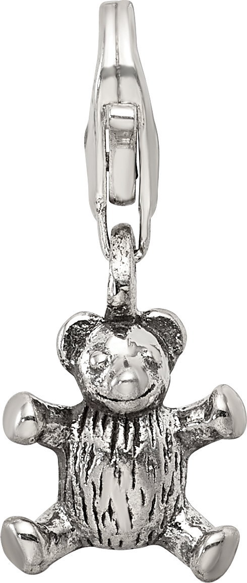 Sterling Silver 925 Teddy Bear Dangle Bead with Antiqued Finish