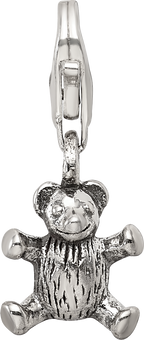 Sterling Silver 925 Teddy Bear Dangle Bead with Antiqued Finish