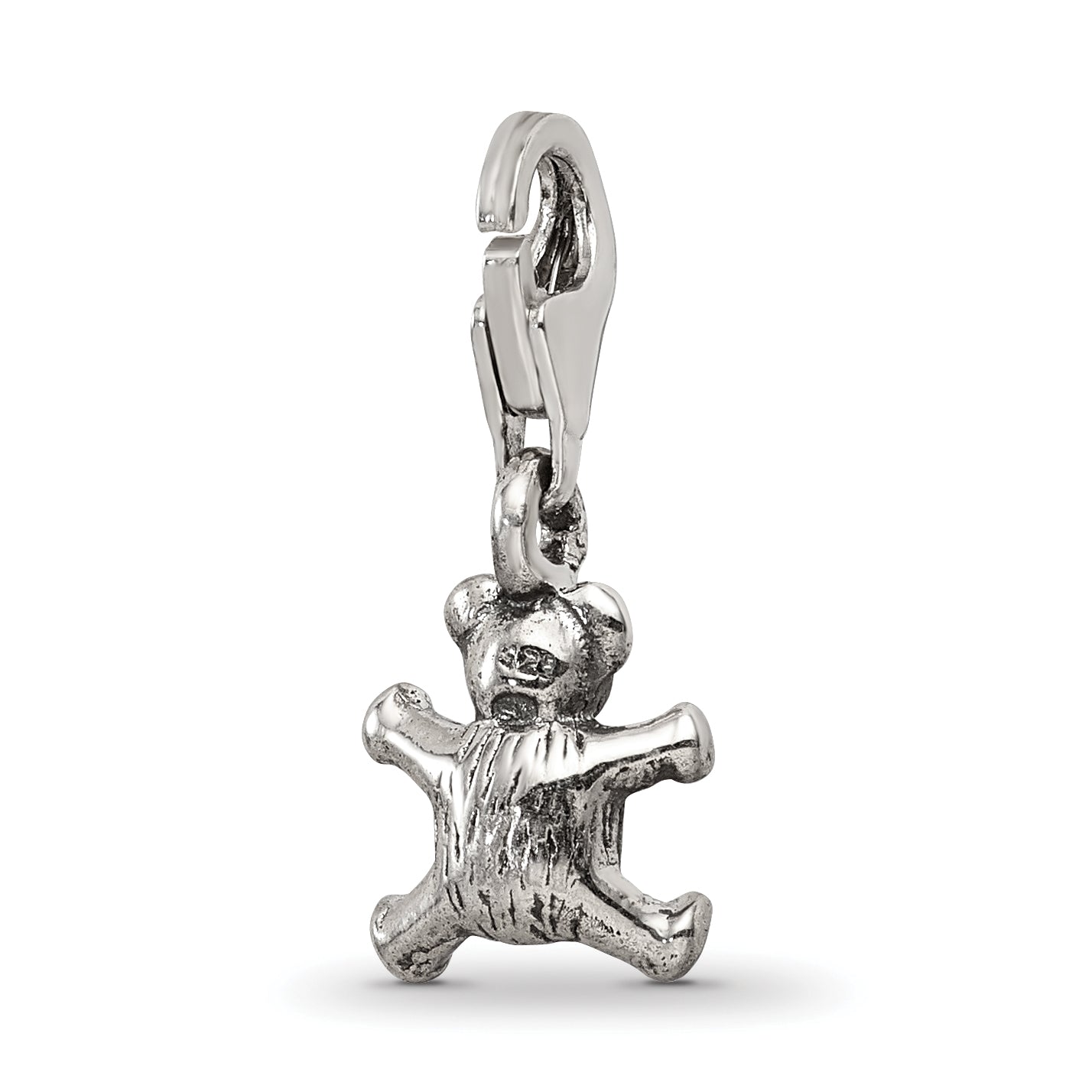 Sterling Silver 925 Teddy Bear Dangle Bead with Antiqued Finish