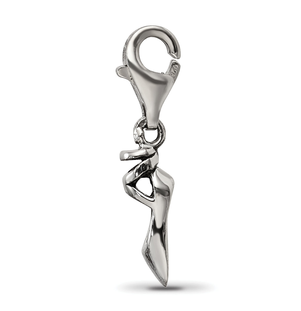 Sterling Silver 925 Ballet Slipper Dangle Bead with Antiqued Finish