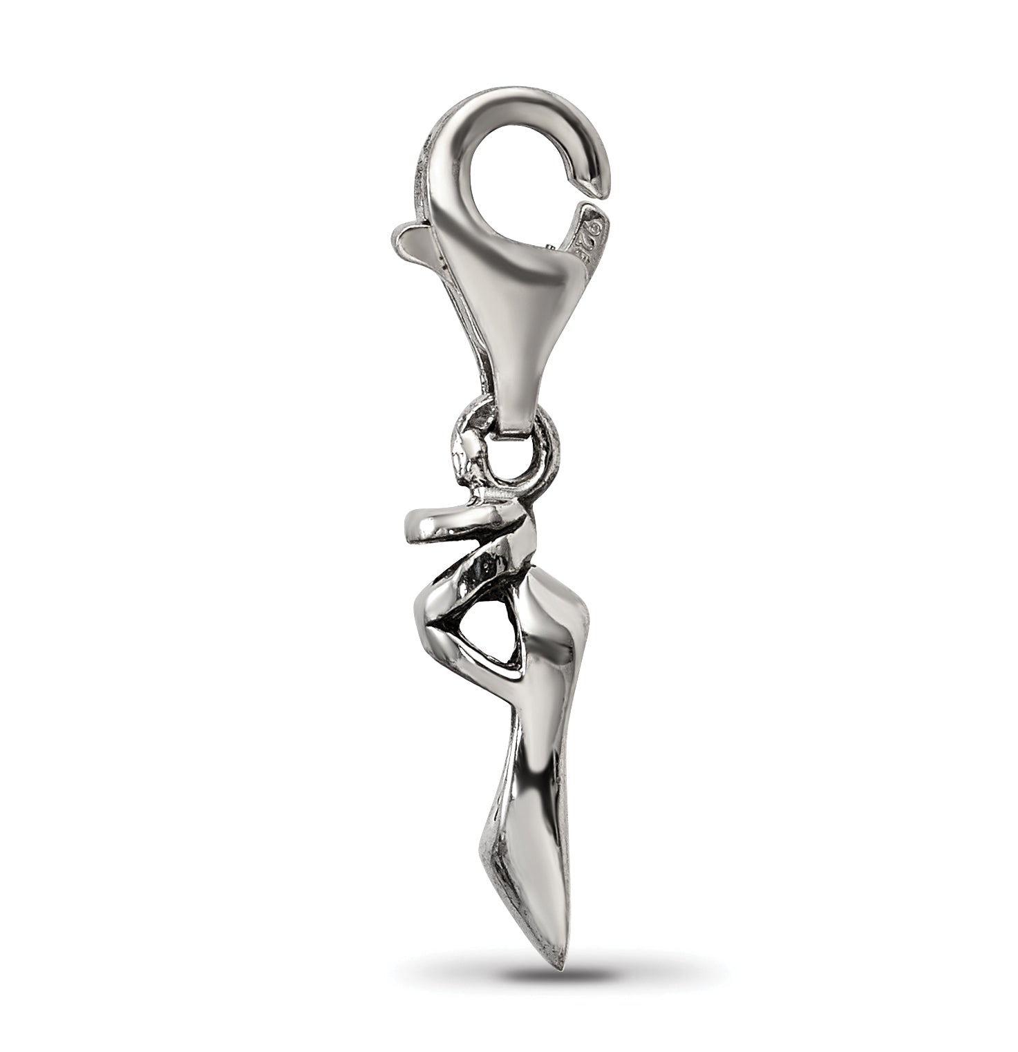 Sterling Silver 925 Ballet Slipper Dangle Bead with Antiqued Finish