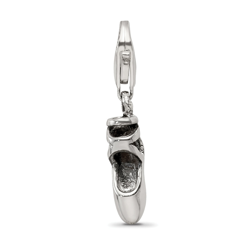 Sterling Silver 925 Ballet Slipper Dangle Bead with Antiqued Finish