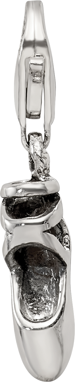 Sterling Silver 925 Ballet Slipper Dangle Bead with Antiqued Finish