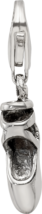 Sterling Silver 925 Ballet Slipper Dangle Bead with Antiqued Finish