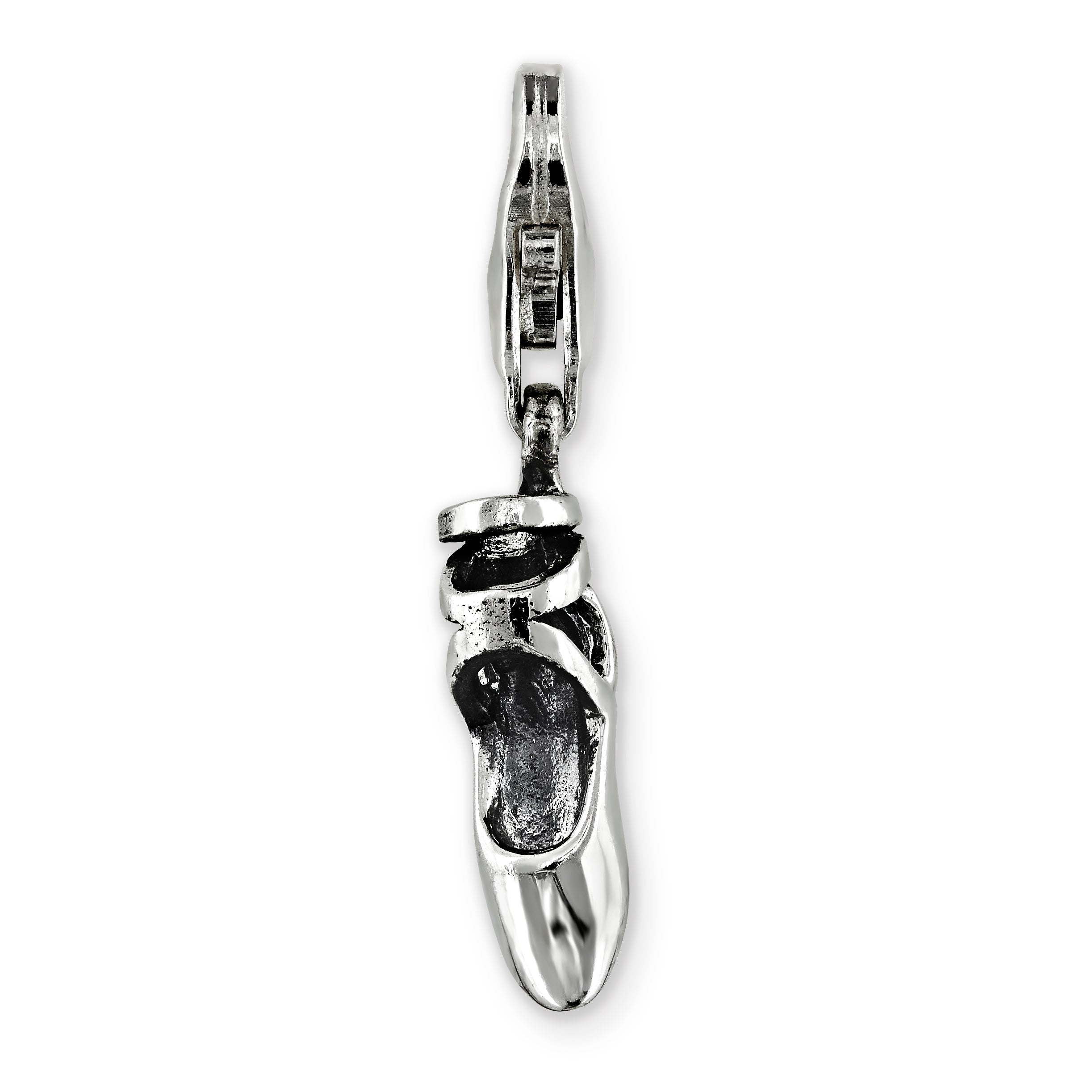 Sterling Silver 925 Ballet Slipper Dangle Bead with Antiqued Finish
