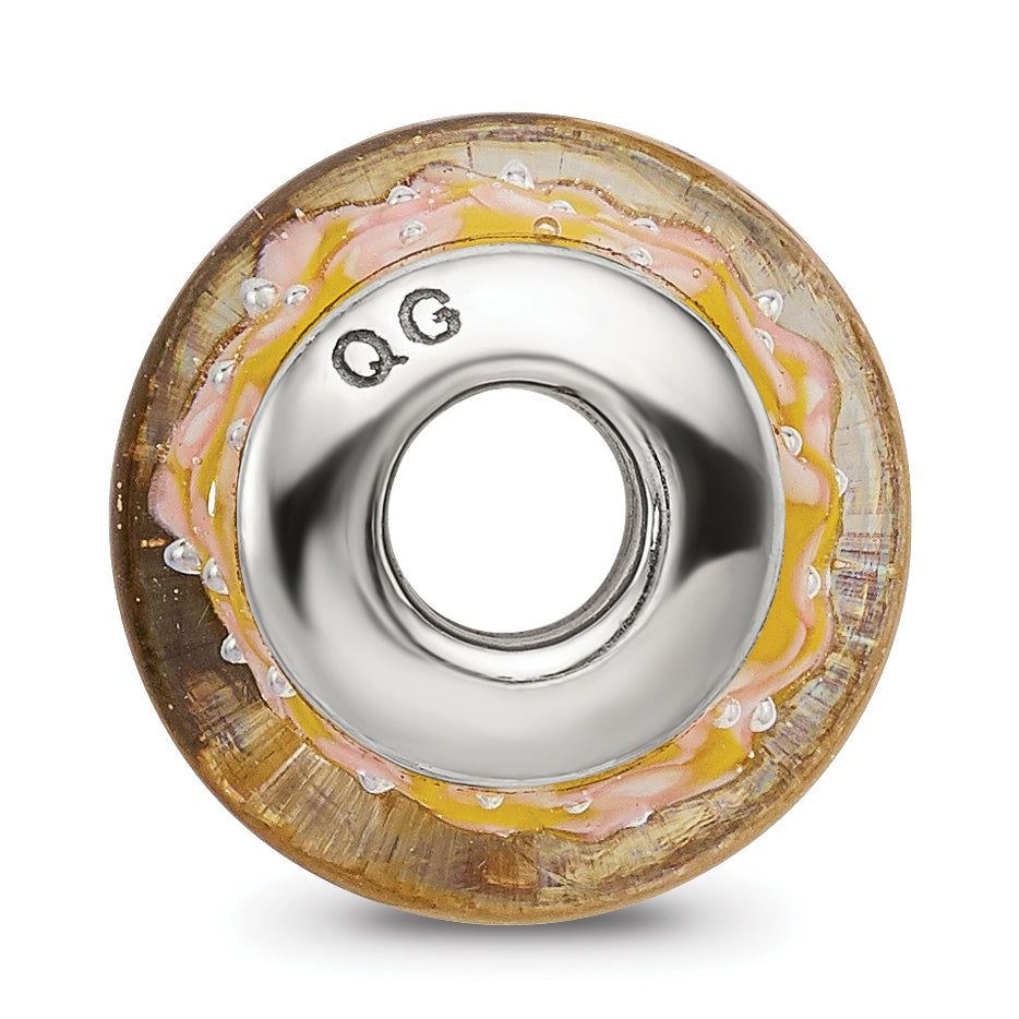 Sterling Silver 925 Hand-Blown Yellow Glass Bead with Antiqued Finish