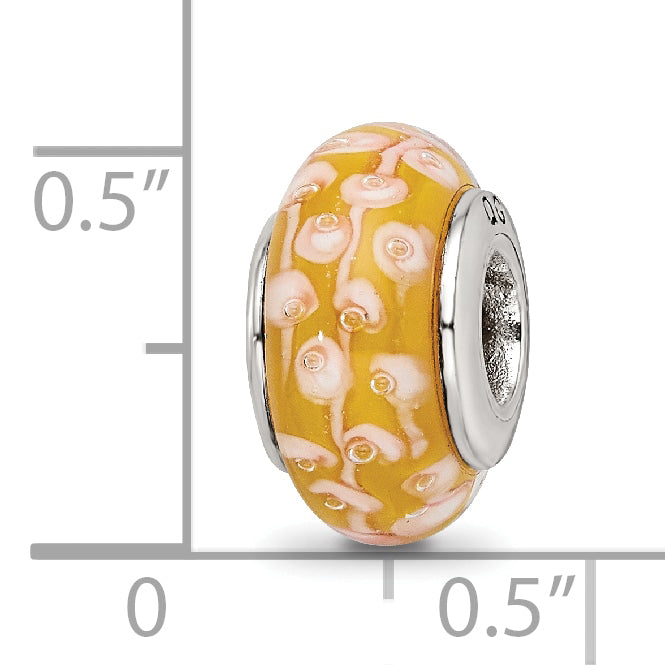 Sterling Silver 925 Hand-Blown Yellow Glass Bead with Antiqued Finish