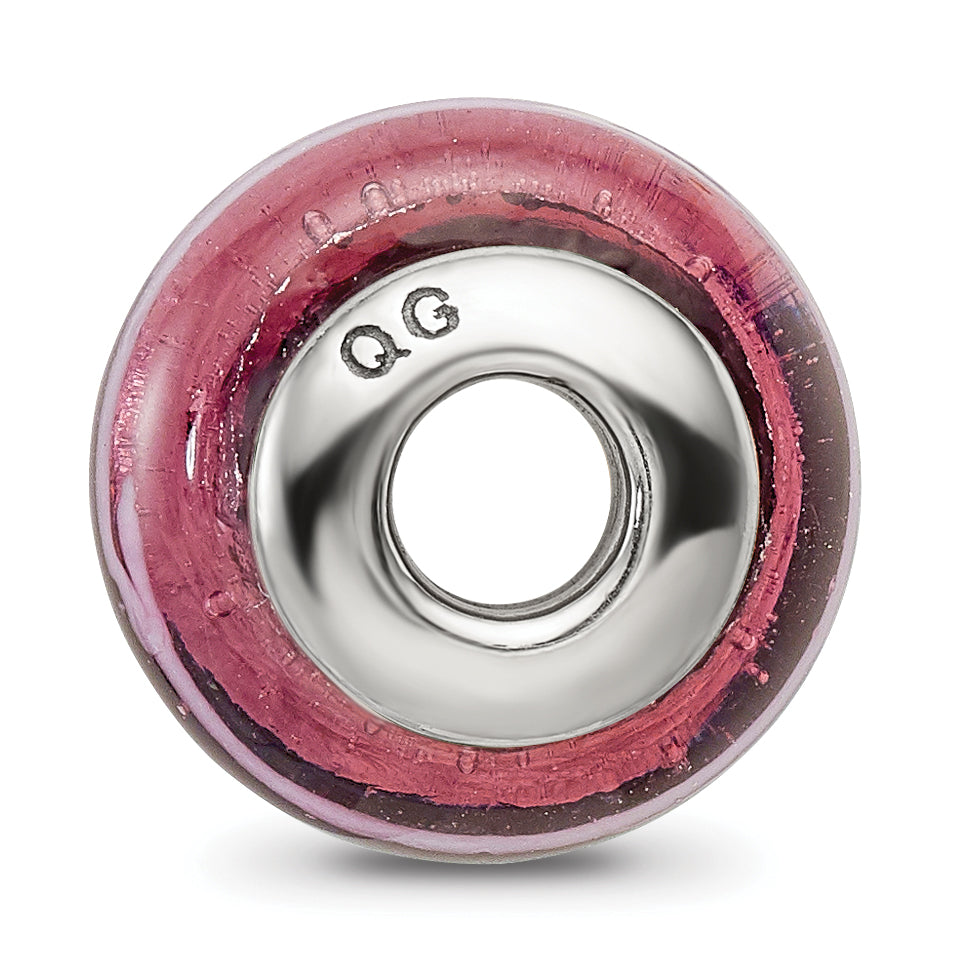 Sterling Silver 925 Dark Pink Hand-Blown Glass Bead with Antiqued Finish Secondary image