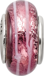 Sterling Silver 925 Dark Pink Hand-Blown Glass Bead with Antiqued Finish