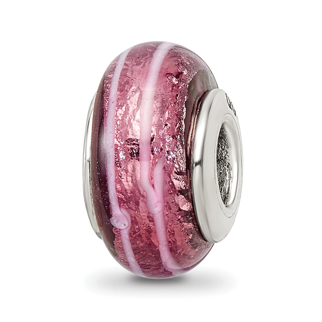 Sterling Silver Reflections Dark Pink Hand-blown Glass Bead Main image