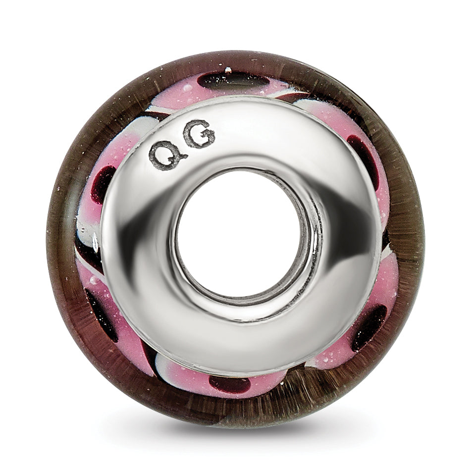 Sterling Silver 925 Antiqued Glass Bead in Black and Pink Hand-Blown Design Secondary image