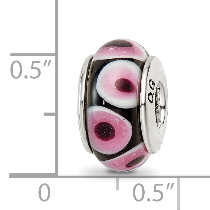 Sterling Silver Reflections Black/Pink Hand-blown Glass Bead