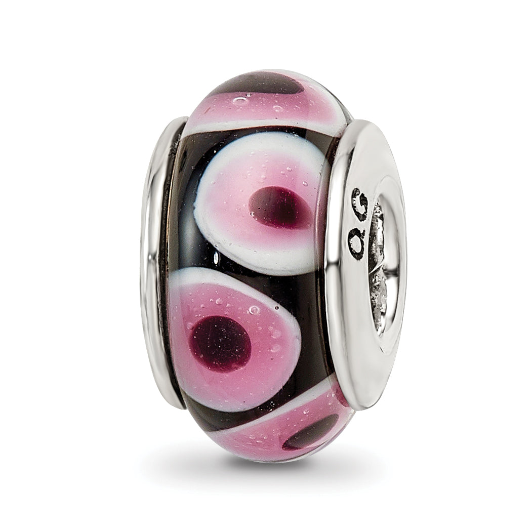 Sterling Silver Reflections Black/Pink Hand-blown Glass Bead Main image
