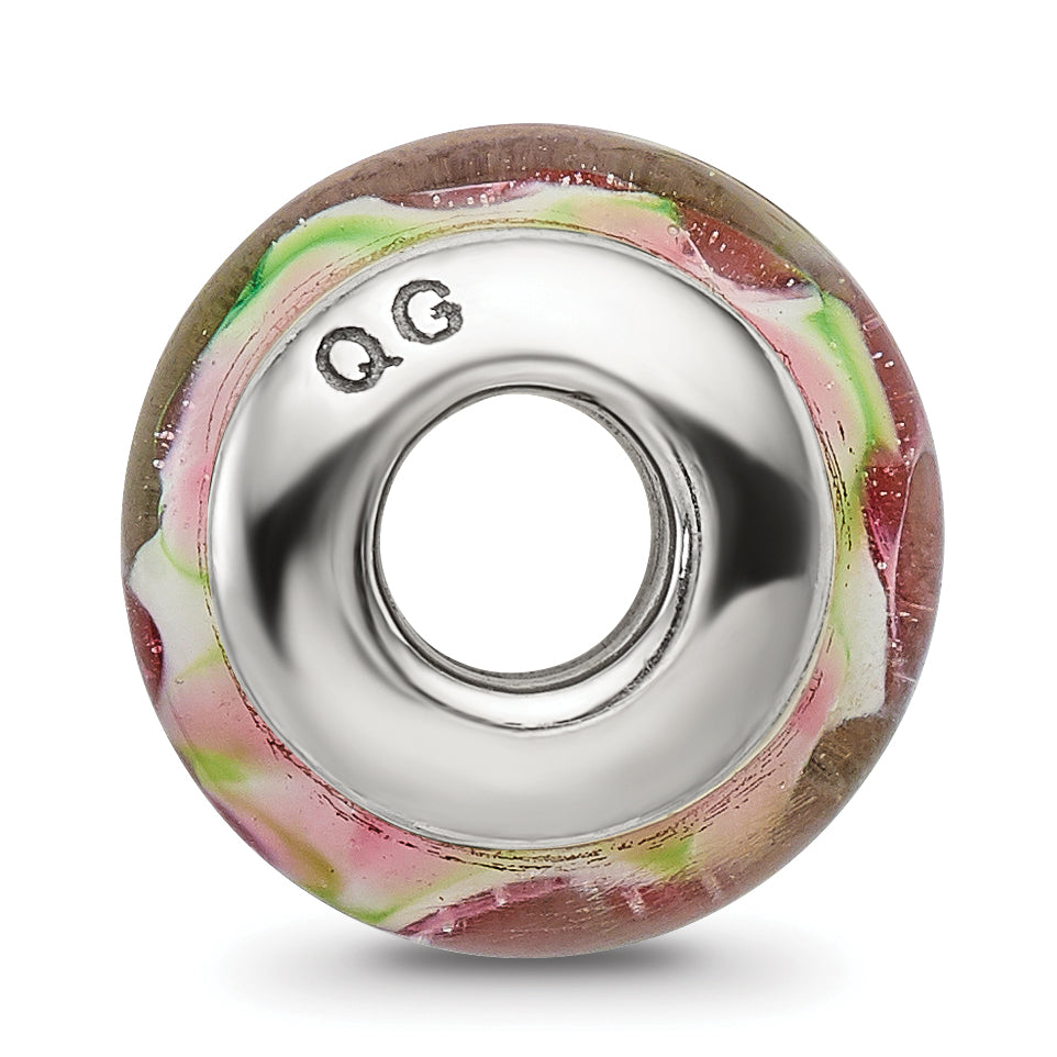 Sterling Silver Hand-blown Pink/Green Glass Bead with Antiqued Finish