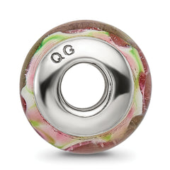 Sterling Silver Hand-blown Pink/Green Glass Bead with Antiqued Finish