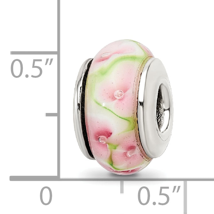 Sterling Silver Hand-blown Pink/Green Glass Bead with Antiqued Finish