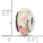 Sterling Silver Hand-blown Pink/Green Glass Bead with Antiqued Finish