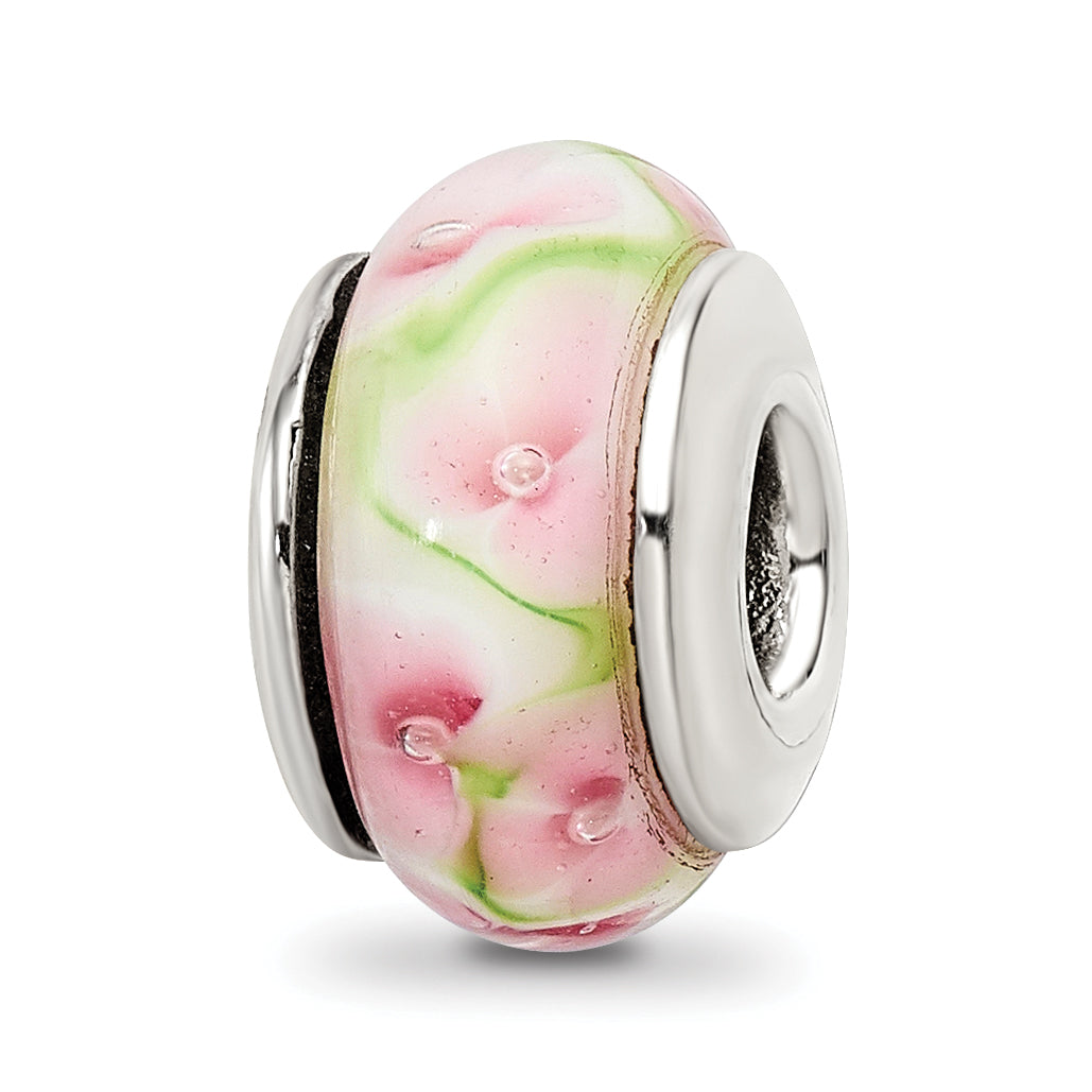 Sterling Silver Reflections Pink/Green Hand-blown Glass Bead Main image