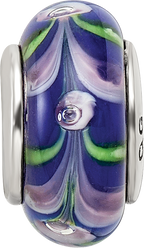 Sterling Silver 925 Hand-Blown Blue/Pink Glass Bead with Antiqued Finish