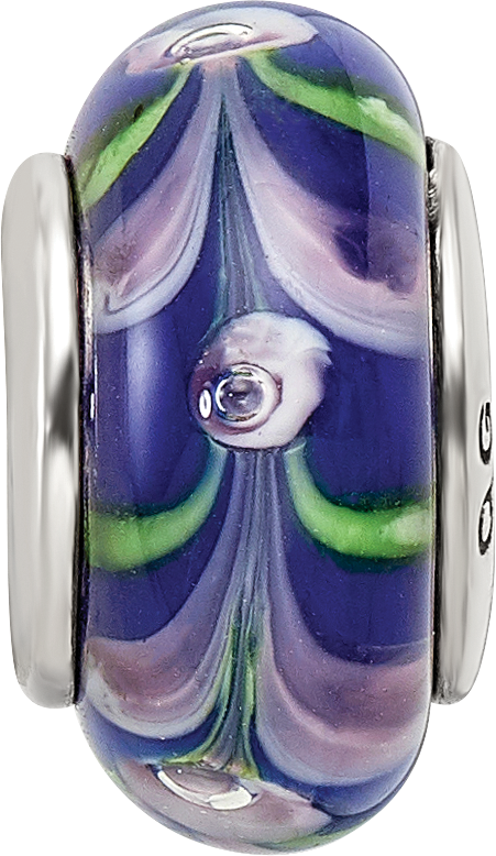 Sterling Silver 925 Hand-Blown Blue/Pink Glass Bead with Antiqued Finish