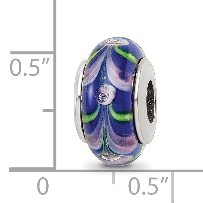 Sterling Silver 925 Hand-Blown Blue/Pink Glass Bead with Antiqued Finish