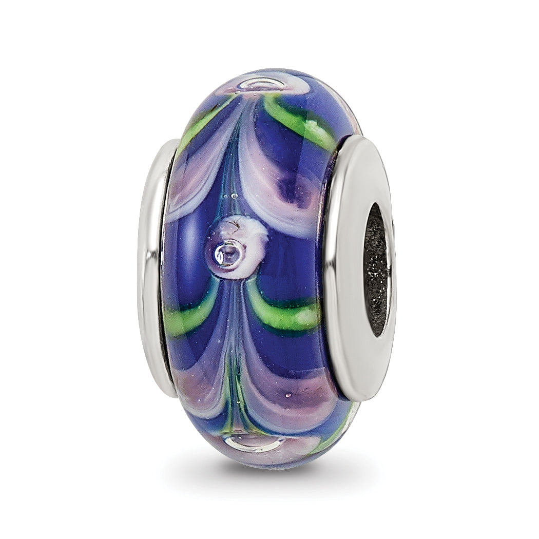 Sterling Silver Reflections Blue/Pink Hand-blown Glass Bead