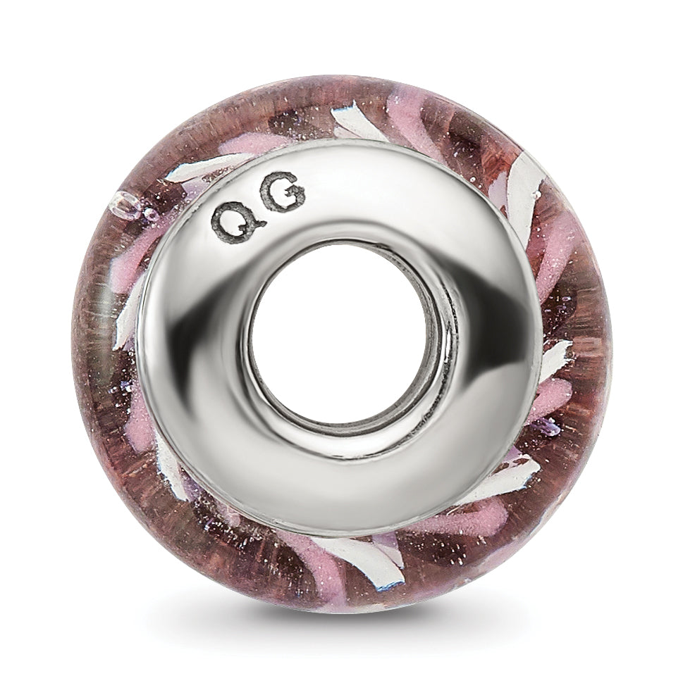 Sterling Silver Hand-Blown Rose Striped Glass Bead with Antiqued Finish Secondary image