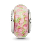 Sterling Silver Hand-Blown Glass Bead with Pink/Green Twist Antique Finish
