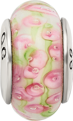 Sterling Silver Hand-Blown Glass Bead with Pink/Green Twist Antique Finish