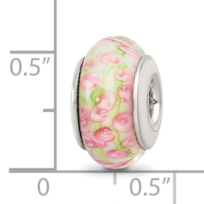 Sterling Silver Reflections Pink/Green Hand-blown Glass Bead