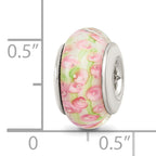 Sterling Silver Hand-Blown Glass Bead with Pink/Green Twist Antique Finish