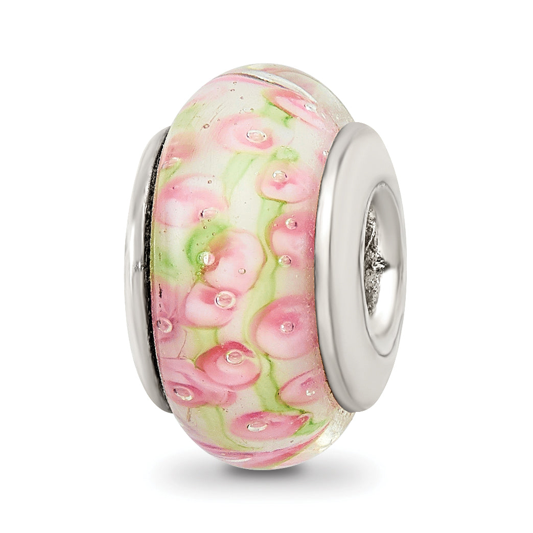 Sterling Silver Reflections Pink/Green Hand-blown Glass Bead Main image