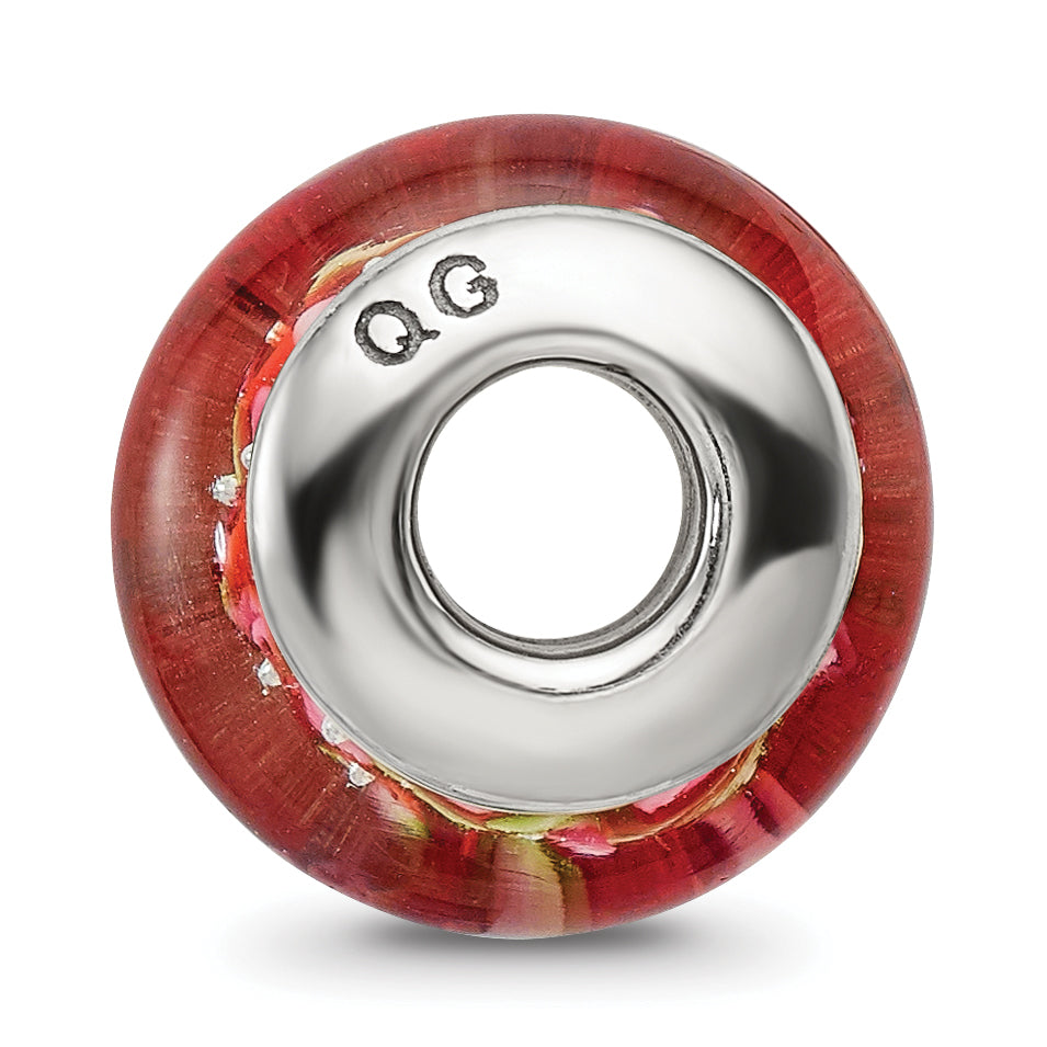 Sterling Silver Hand-blown Pink/Red Glass Bead with Antiqued Finish