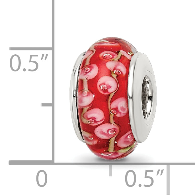 Sterling Silver Hand-blown Pink/Red Glass Bead with Antiqued Finish