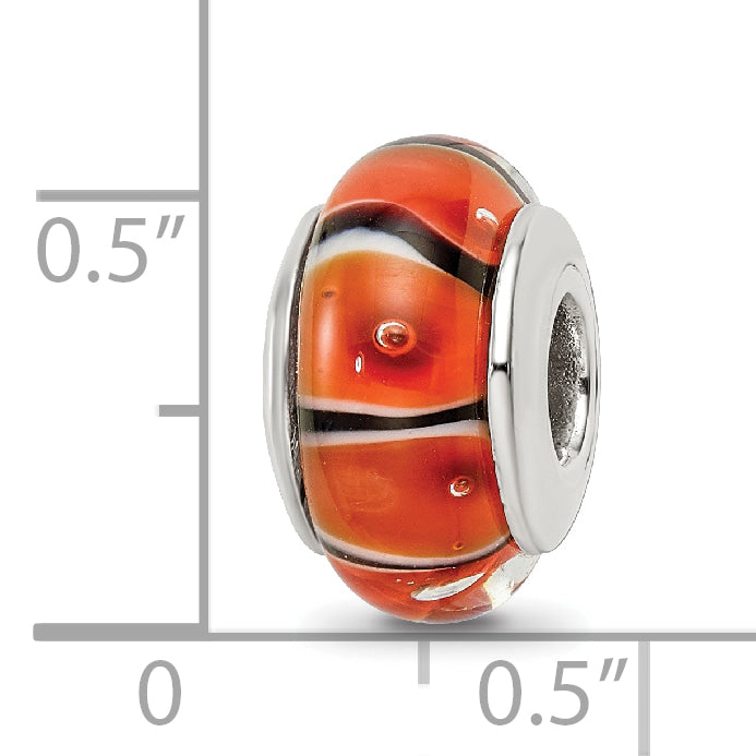 Sterling Silver 925 Hand-Blown Orange Glass Bead with Antiqued Finish