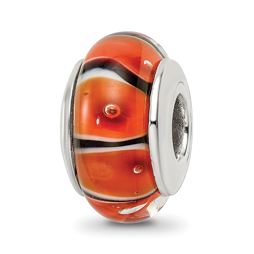 Sterling Silver Reflections Orange Hand-blown Glass Bead