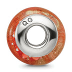Sterling Silver 925 Hand-Blown Orange Glass Bead with Antiqued Finish