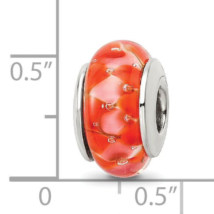 Sterling Silver 925 Hand-Blown Orange Glass Bead with Antiqued Finish