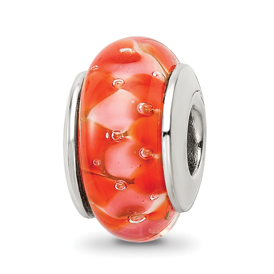 Sterling Silver Reflections Orange Hand-blown Glass Bead Main image