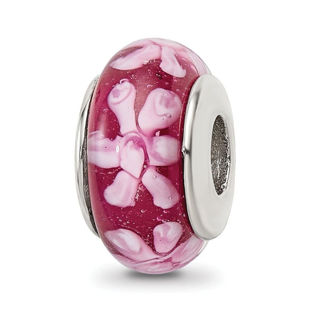 Sterling Silver Reflections Purple Floral Hand-blown Glass Bead Main image