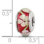 Sterling Silver 925 Red Floral Hand-Blown Glass Bead with Antiqued Finish