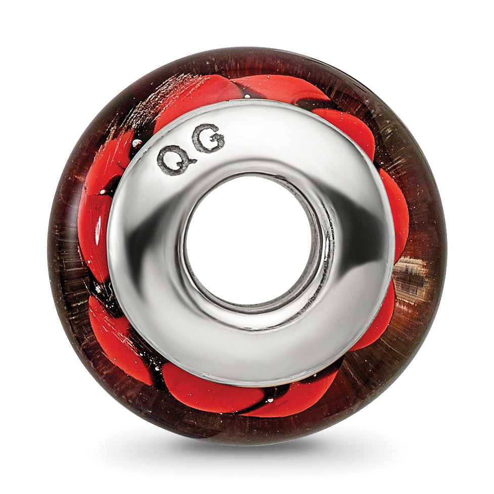 Sterling Silver Hand-Blown Red/Black Glass Bead with Antiqued Finish Secondary image