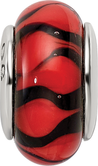 Sterling Silver Hand-Blown Red/Black Glass Bead with Antiqued Finish