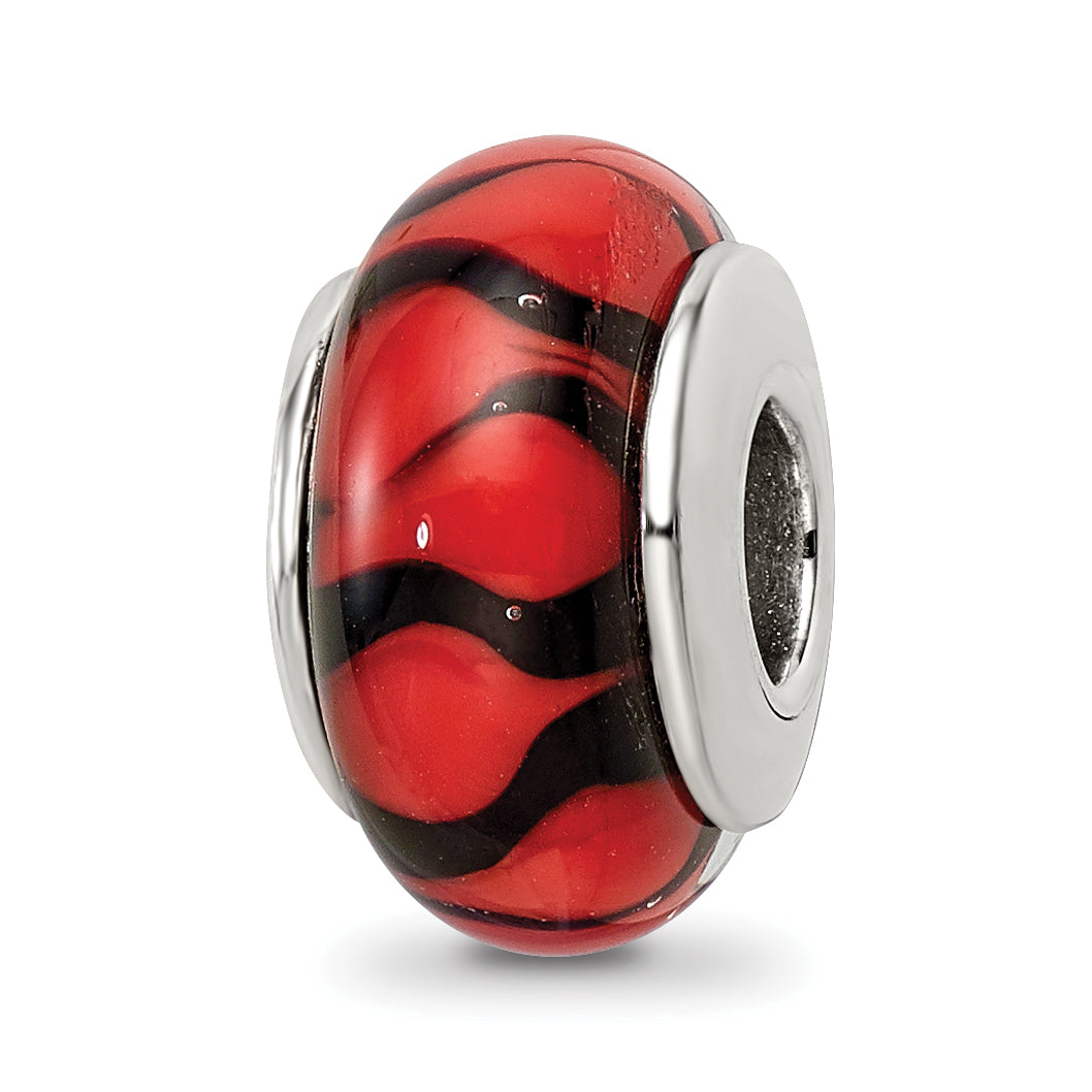 Sterling Silver Reflections Red/Black Hand-blown Glass Bead Main image