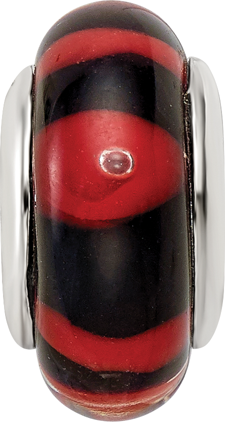 Sterling Silver 925 Hand-Blown Glass Bead in Red/Black Antiqued Finish