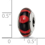 Sterling Silver 925 Hand-Blown Glass Bead in Red/Black Antiqued Finish